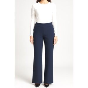 NEW YORK & CO Navy Textured Wide Leg Pants M Stretch Comfort Minimalist 52-06